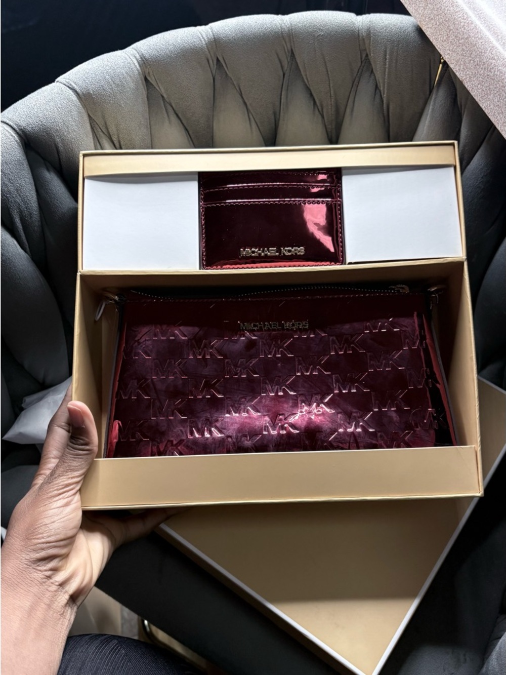 Jet Set Medium Metallic Logo Debossed Pochette and Card Case Gift Set